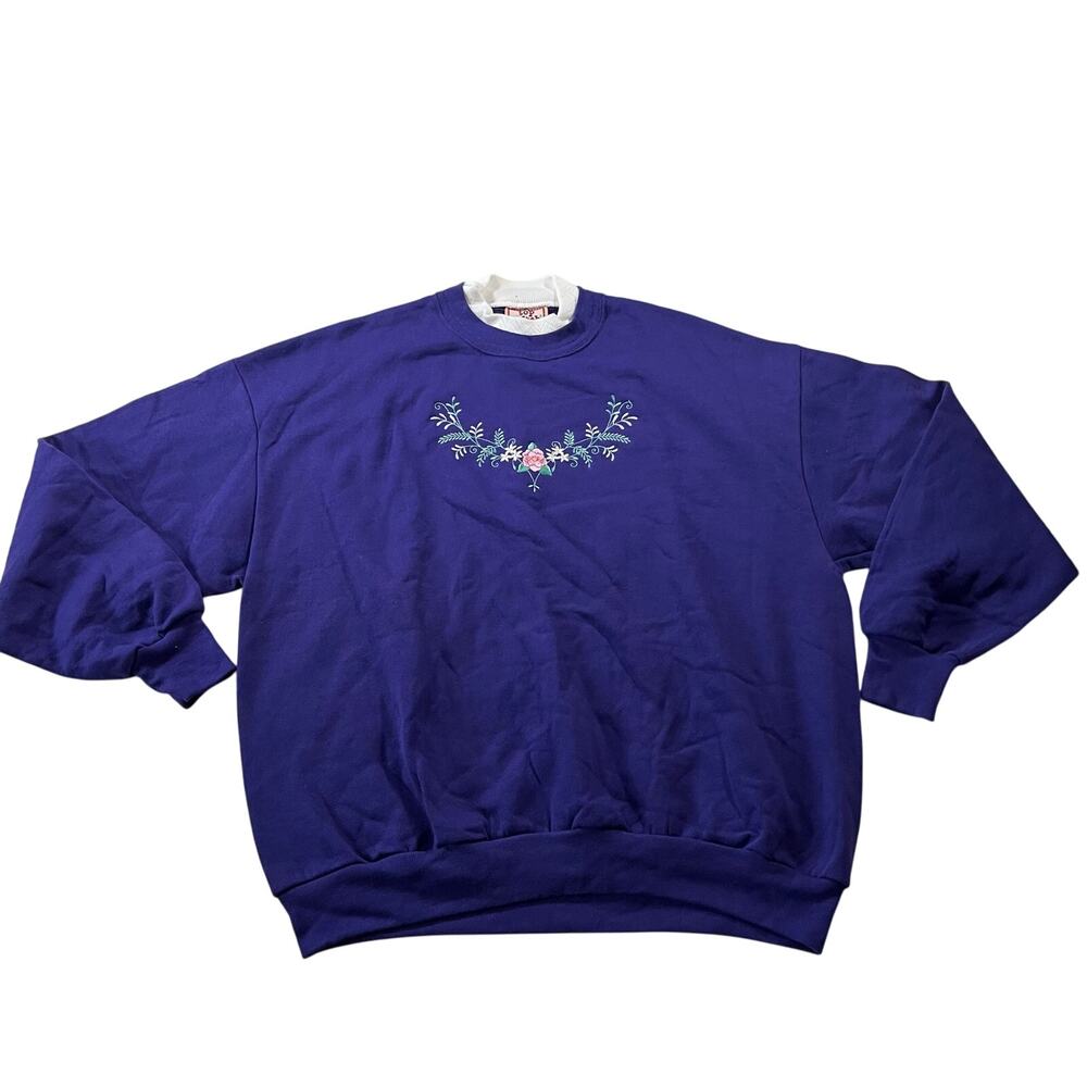 NWT Vtg Y2K 2000s Purple Floral Cottagecore Collared Pullover Sweatshirt Sz XL